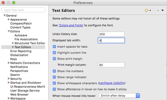 Eclipse preferences screenshot